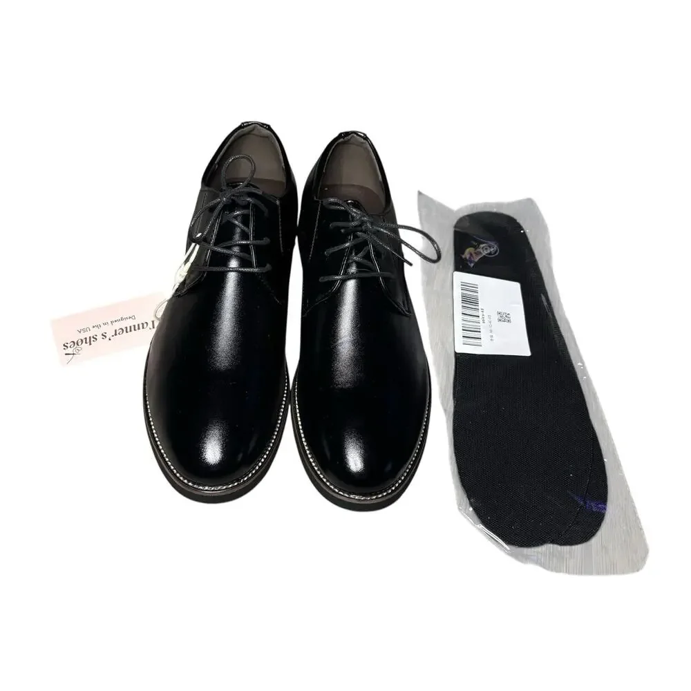 Mens Classic Black Oxford Dress Shoes Lace-Up Faux Leather Formal Shoes Sz 14/15